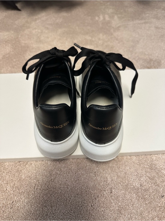 Alexander McQueen Shoes - Alexander McQueen Black & White Platform Sneakers with Gold Logo